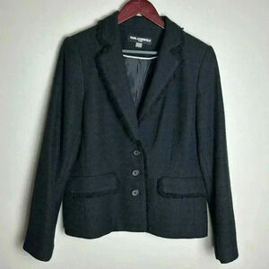 Karl Lagerfeld Blazer 12 Black Tweed Texture Fringe Trim Suit Jacket Office Work